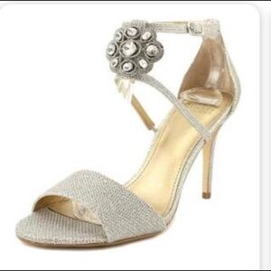 Belle Badgley Mischka silver 3.5 inch heels, new